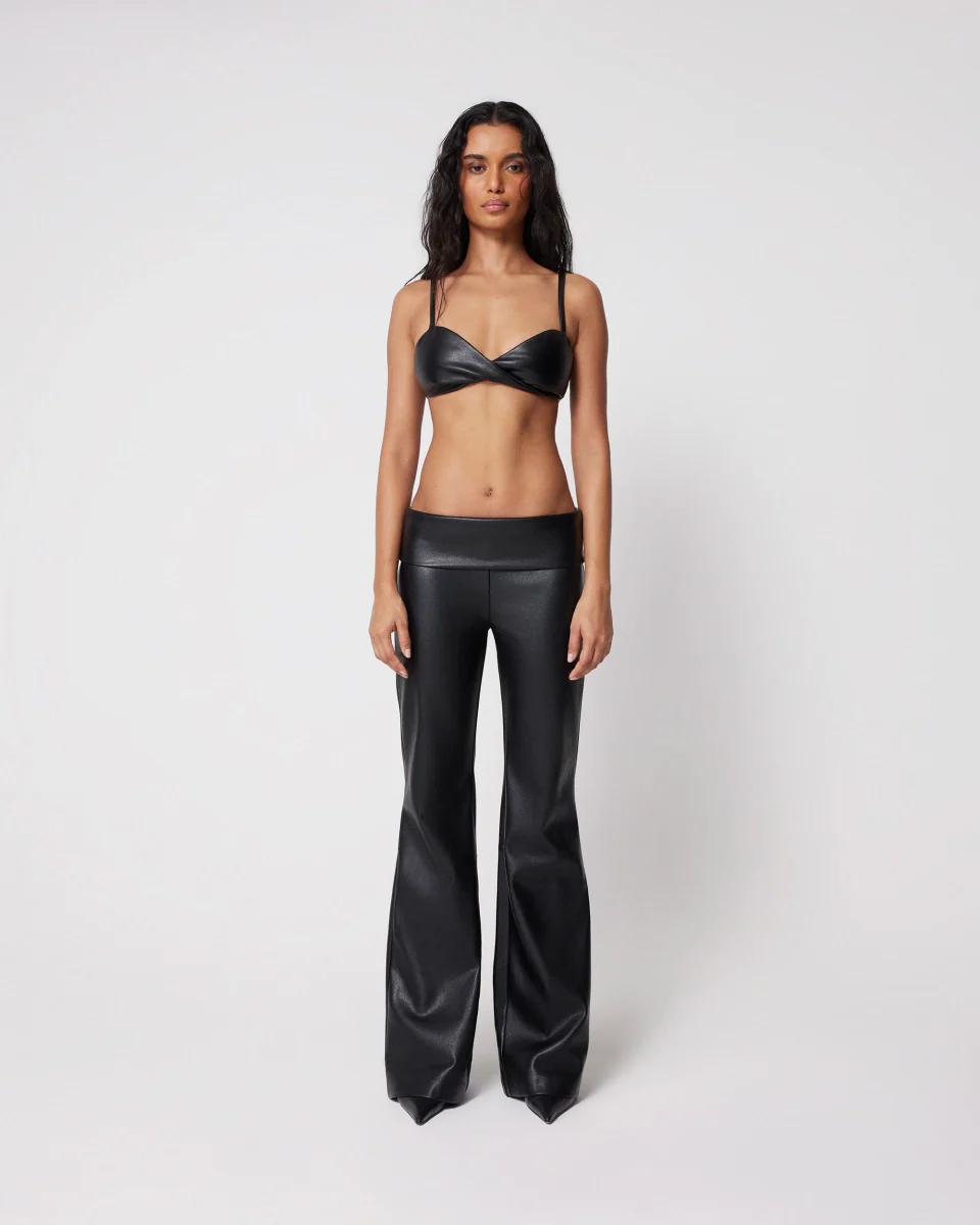 Black Fold Over Leather Pants