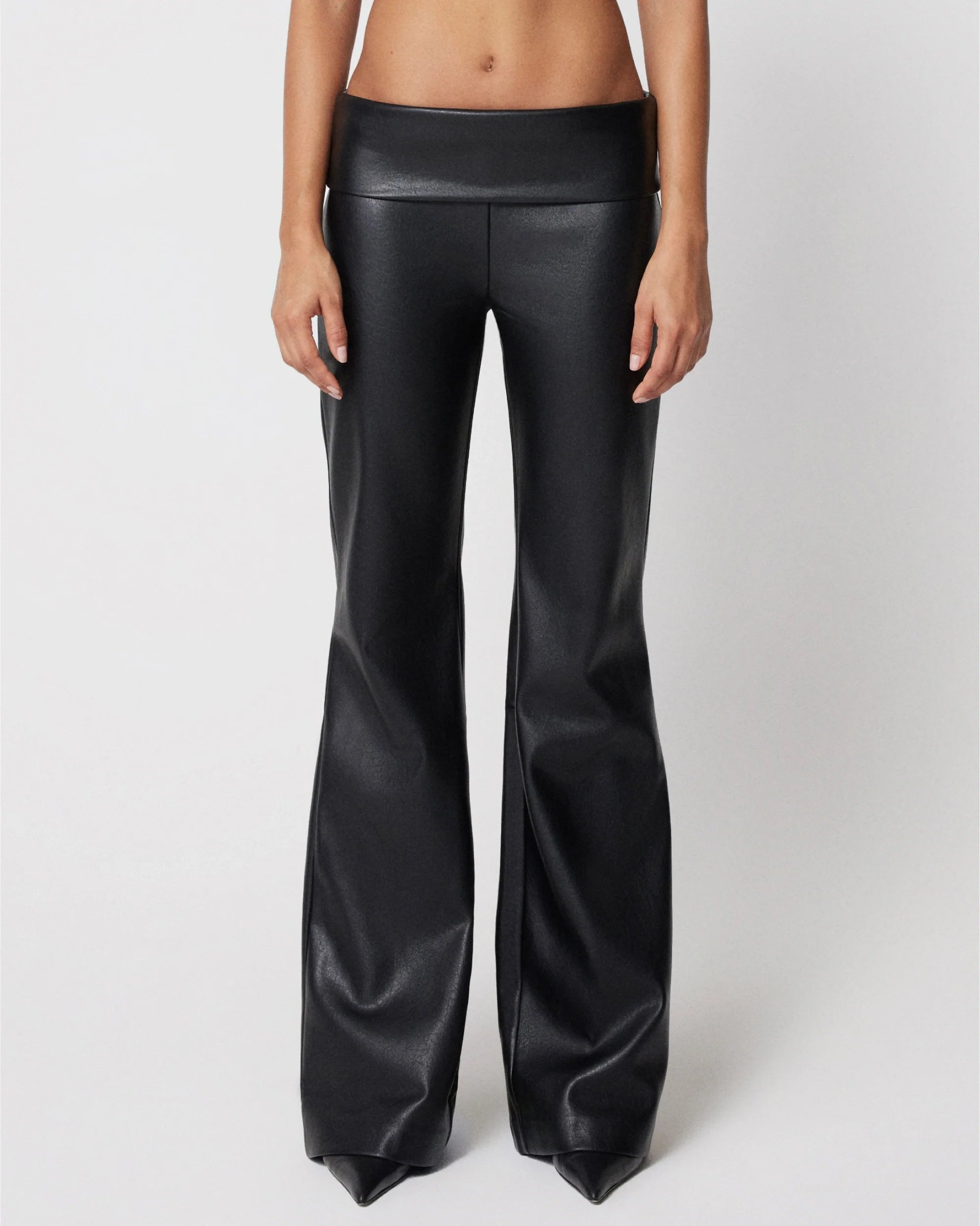 Black Fold Over Leather Pants